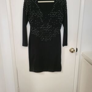 Black Sequence Sweater Coctail dress with long sleeves